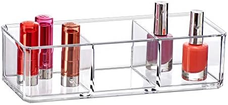 Amazing Abby - Glamour - Acrylic 3-Compartment Makeup Organizer, Transparent Plastic Lipstick Holder, Perfect Bathroom V
