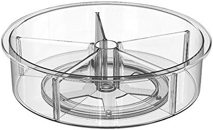 SANNO Lazy Susan Spinning Organizer with Dividers - Food Safe Turntable Spice Rack for Kitchen Cabinet, Pantry, Refriger