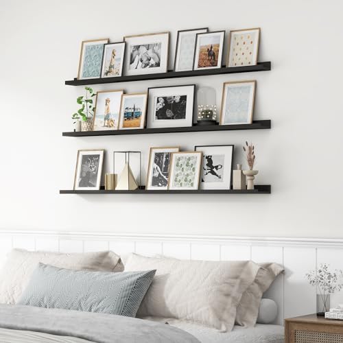 Axeman Picture Ledge Shelf, 55 Inch Black Floating Shelves Set of 3