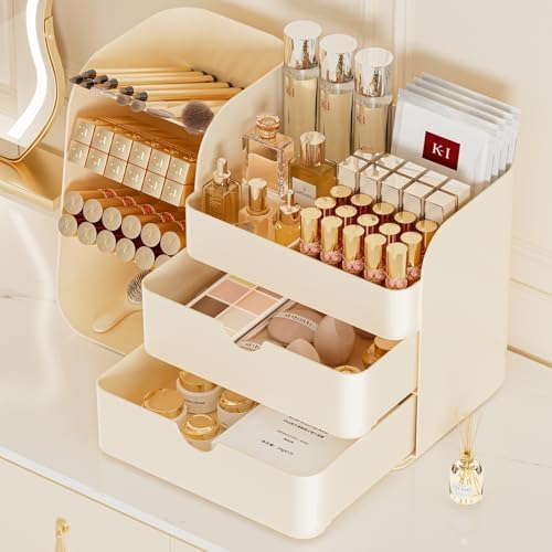 Cute Makeup Organizer Countertop for Vanity Bathroom Organizer, Cream