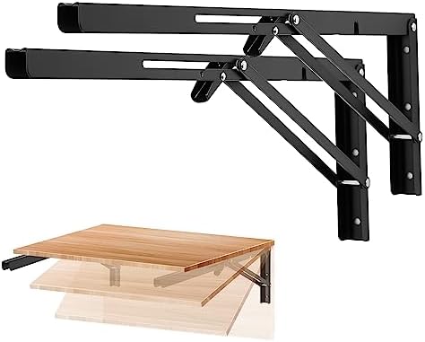 Ravinte Matte Black Folding Shelf Brackets, 20 Inch, 2 Pack