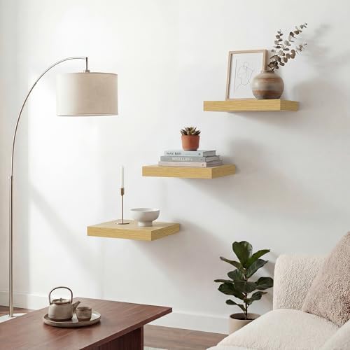 Acovy Floating Shelves for Wall 9 Inch,9.3" Deep Square Floating Shelf Set of 3,Wall Shelves Hanging Shelf with Invisibl