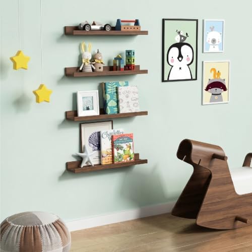 Walnut Brown 24 in Floating Shelves with Lip, Picture Ledge Shelf for Wall