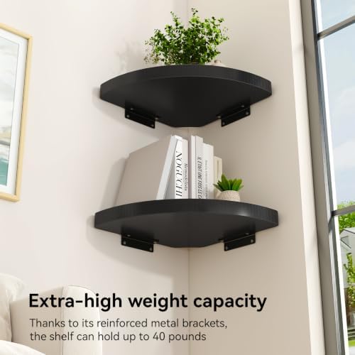 YMYNY Set of Corner Floating Shelves for Wall Mount 12" Black HFS001B-2