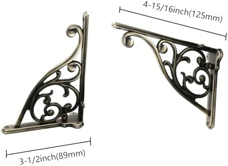 Heavy Duty Solid Stand,5 Inch 4 Pack Brushed Antique Brass,Right Angle Wall Panel Support Bracket,Decorative Shelf Brack