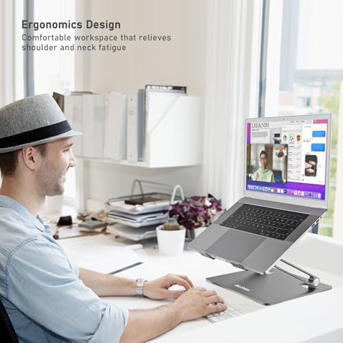 BoYata Laptop Stand, Adjustable Metal Desktop Riser, Up to 15 Inches, Gray
