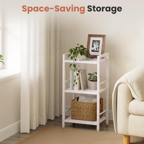 Small Bookshelf, 3-Tier Bookcase with Side Rails for Small Space