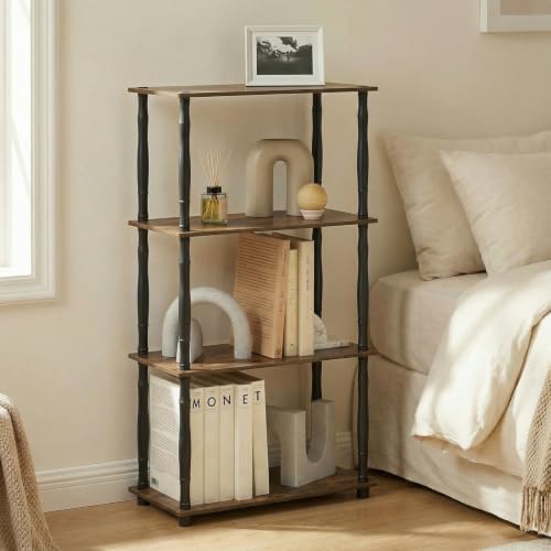 Furinno Turn-N-Tube Storage Shelves, 4-Tier Open Frame Book Shelf, Standing Corner Shelf, Toolless Open Shelves, Classic