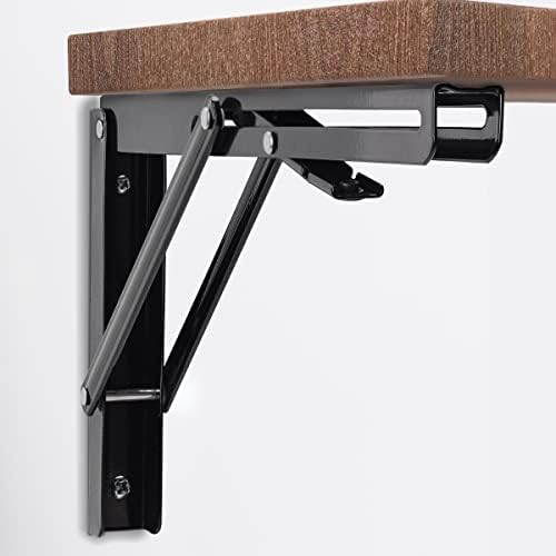 YUMORE 16 Inch Folding Shelf Bracket, Heavy Duty L Bracket, Black, 2 Pack