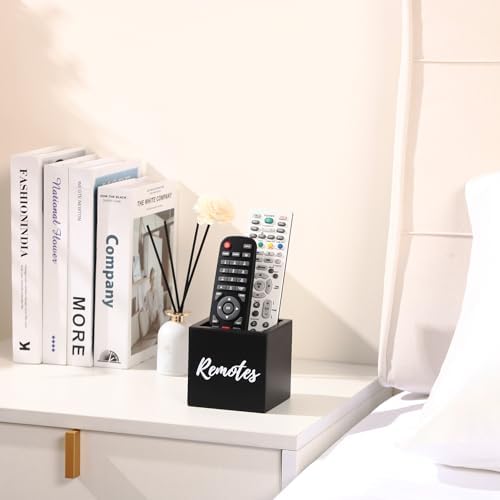 Remote Control Holder, Wooden Tv Remote Holder, Remote Holder for Table, Remote Control Storage Organizer Caddy (for 2 or 3 Remote Controls) 3.5 x3.5x3.5 - Black
