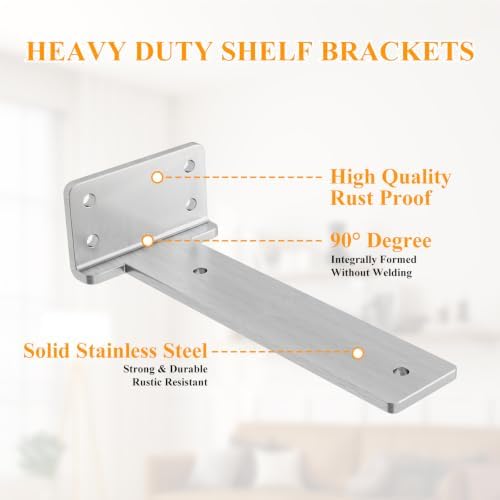 Stainless Steel Floating Shelf Brackets 10 inch 8 Pack L Brackets for Floating Shelves Heavy Duty Shelf Bracket for DIY 