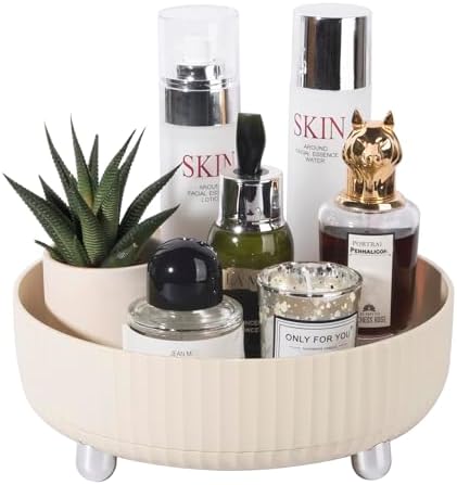 360 Rotating Makeup Perfume Organizer Skincare Tray, Small Beige
