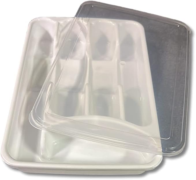 BLACK PEARL Utensil and Silverware Organizer tray for drawer with cover -Cutlery Flatware Organizer with lid - for kitchen drawer, BBQ, picnic, Covered flatware tray,5 Compartments - Plastic (WHITE)