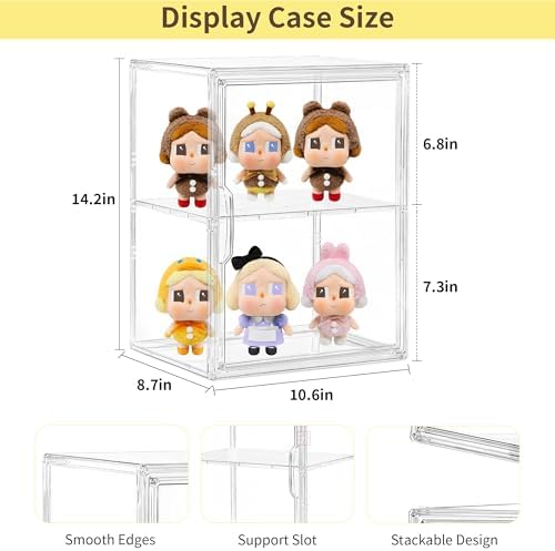 LXLXXL 2 Tier Stackable Shelf Acrylic Display Case with Magnetic Lid 4-Pack