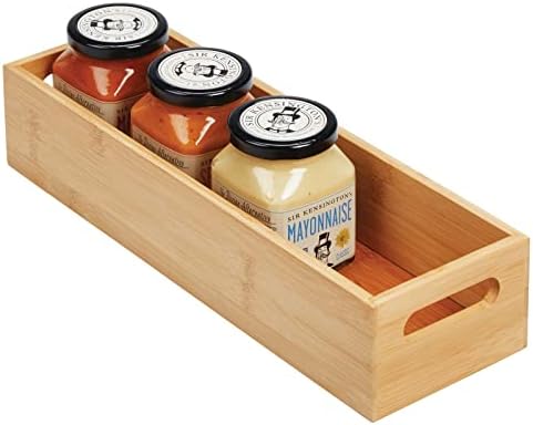 mDesign Slim Bamboo Kitchen Cabinet & Fridge Drawer Organizer Tray - Storage Bin for Cutlery, Serving Spoons, Cooking Ut