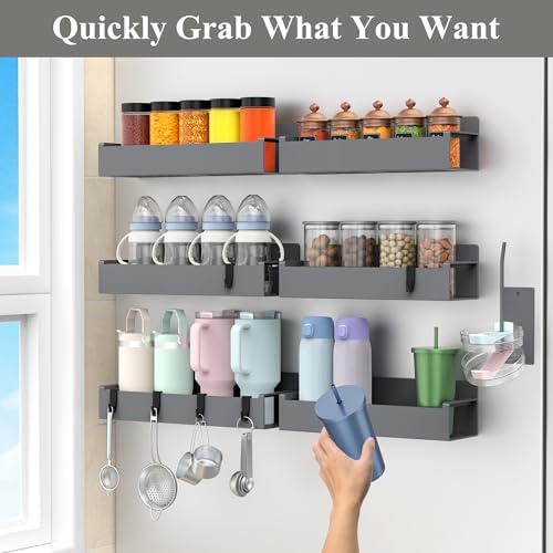 HuggieGems Magnetic Water Bottle Holder for Refrigerator, Cup Holder Organizer for Stanley and Tumbler for Kitchen, 6 Pa