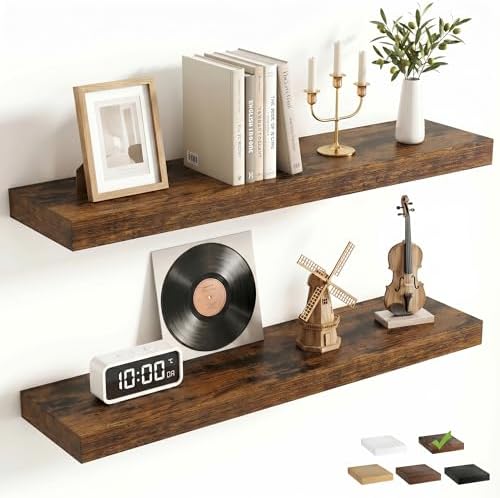 FLYJOE 27.5 Inch Floating Shelves for Wall Set of 2, 6.5" D Wood Grain Bathroom Shelves with Invisible Brackets, Easy In