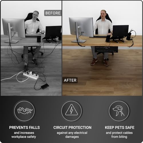 Under Desk Cable Management Tray no Drill – Wire Management - Cord Organizer – Huge Load Capacity – Under Desk Cable Tra