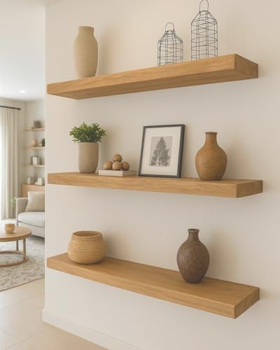 joelsantiques 72 inch Wooden Floating Shelves for Wall - 72x6x2 in, High End Solid Natural Wood, Heavy Duty Bracket, Wal