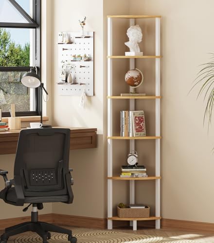 Corner Shelf, 6-Tier Corner Bookshelf, Industrial Corner Ladder Shelf, DIY Storage Shelves, Rustic Display Shelf for Liv