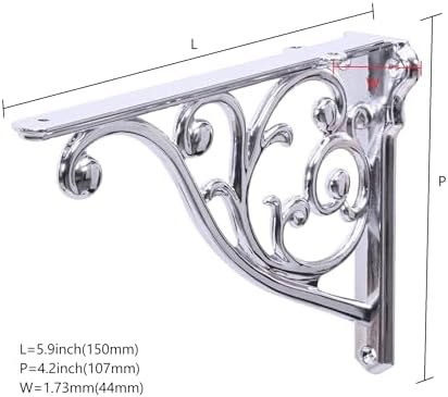 Ornate Decorative Shelf Brackets 6 inch Small Wall Mounted Shelving Bracket 4 Pack Polished Chrome Vintage Shelf Bracket