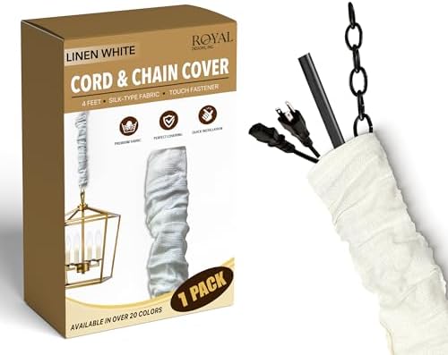 Royal Designs, Inc. CC-16-LW White Cord & Chain Cover 4' Linen Fabric Touch Fastener, Linen White