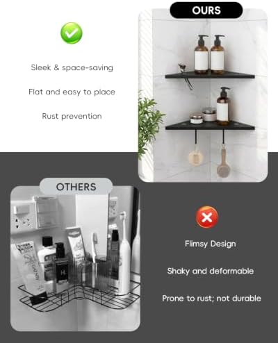 Matte Black Corner Shower Shelves 2-Pack, 10" 304 Stainless Steel Recessed Shelf for Bathroom, Grout in Corner Shelf Rac