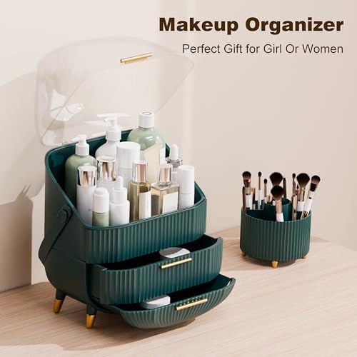 lurcns Makeup Organizers and Storage Make up Organizer for Vanity Cosmetics Skincare With Lid and Drawers Display Cases 