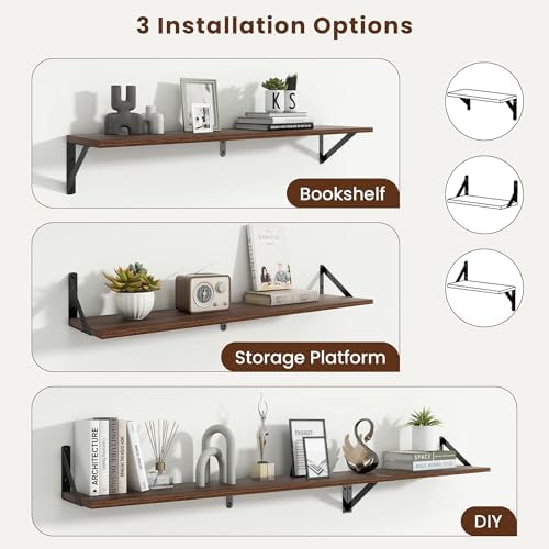 Axeman 36 Inch Floating Shelves, 8 Inch Deep Walnut Wall Shelves Set of 2
