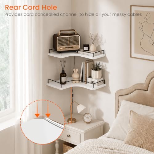 Homode 3 Tier Corner Shelf Wall Mounted, Corner Hanging Shelves, White