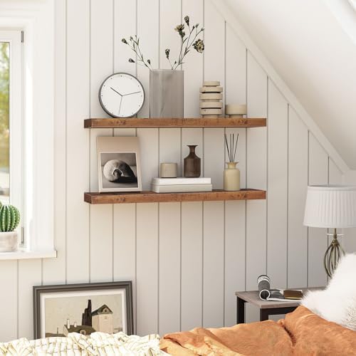 HOOBRO Floating Shelves for Wall, Wall Mounted Shelf Set of 2, 31.5" Hanging Shelf with Invisible Brackets, for Wall Sto