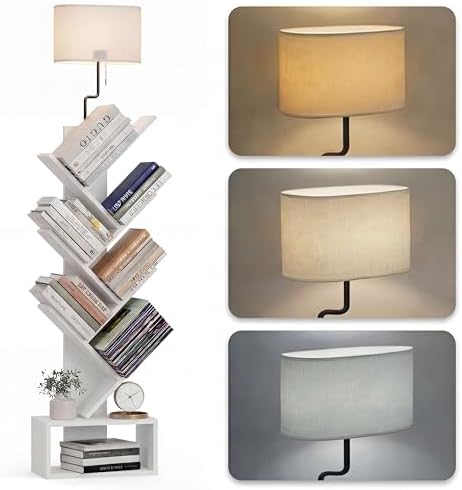 XBurmo 6 Tier Tree Bookshelf with Lights - Small Bookcase, Compact Book Tower with Drawer, Corner Bookshelf for Bedroom,