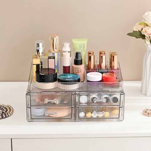 ZHIAI stackable storage drawer, transparent cosmetics storage box, cosmetics and beauty products storage organizer, suit