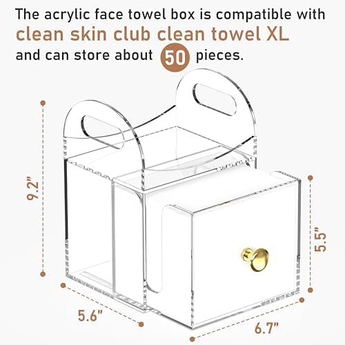 Acrylic Disposable Face Towel Storage Box Compatible with Clean Skin Club Clean Towels XL, Face Towel Holder with Drawer