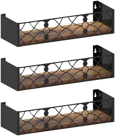Wall Shelf with Removable Railing, 3 Same Sizes Floating Shelves