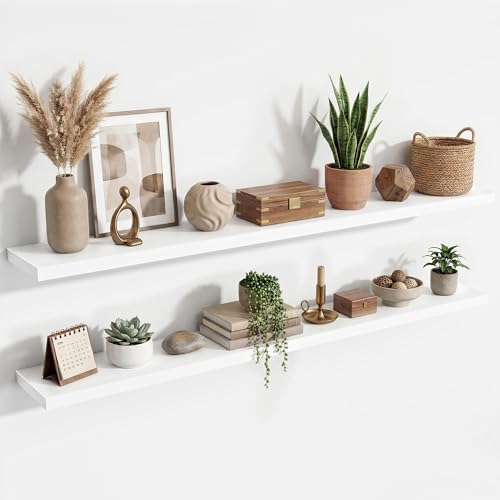 72 Inch Floating Shelves for Wall Set of 2,9.3" Deep Wall Shelves,Rustic Wood Wall Mounted Book Shelves with Invisible B