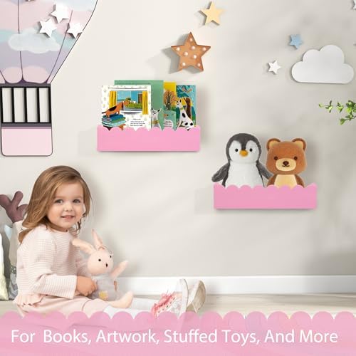 PHOENANCEE Wood Floating Shelves for Wall,Nursery Bookshelf,Kids Book Shelf,Baby Toys Storage Decor Organizer Wall Mount