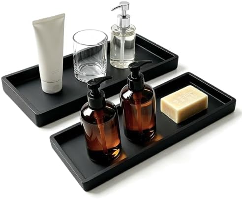 BBK 2PC Countertop Black Vanity Tray Large 11.8" Bathroom Tray Silicone