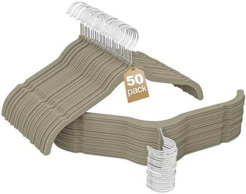Velvet Shirt Hangers 50 Pack, No Shoulder Bumps for Clothes (Grey)