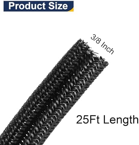 uxcell 25 Ft - 3/8 Inch Split Sleeving, Braided Cable Sleeving, PET Cable Management Wire Sleeve Cord Protector, Wire Wr