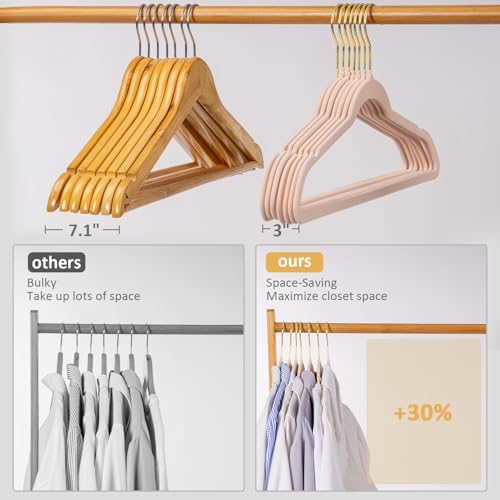 Pink Velvet Hangers 30 Pack, Premium Non-Slip Felt Clothes Hangers, Heavy Duty, Durable Coat Hangers for Suits, Thin Space Saving Hangers with No Mark & 360° Swivel Gold Hook