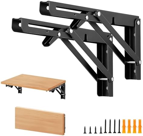 Matte Black Folding Shelf Brackets, 10 Inch, 4 Pack