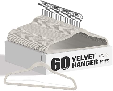 HealSmart Velvet Hangers 60 Pack, Space Saving Clothes Hangers for Closet, Non-Slip Heavy Duty Coat Hangers for Pants, Shirt, Sweater, Suit & Dress Clothing with 360° Swivel Hook, White
