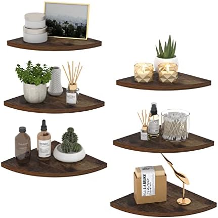 HORLIMER 6 Pack Wall Mount Floating Corner Shelf for Bedroom, Living Room