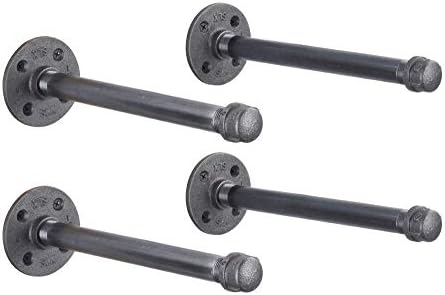 PIPE DECOR Industrial Pipe Shelf Brackets, 12 Inch, 4 Pack – Wall Mounted Double Flange Floating Shelf Brackets, Rustic 