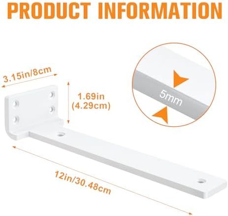 White Floating Shelf Brackets 12 inch 6 Pack L Brackets for Floating Shelves Metal Heavy Duty Shelf Bracket for DIY Shel