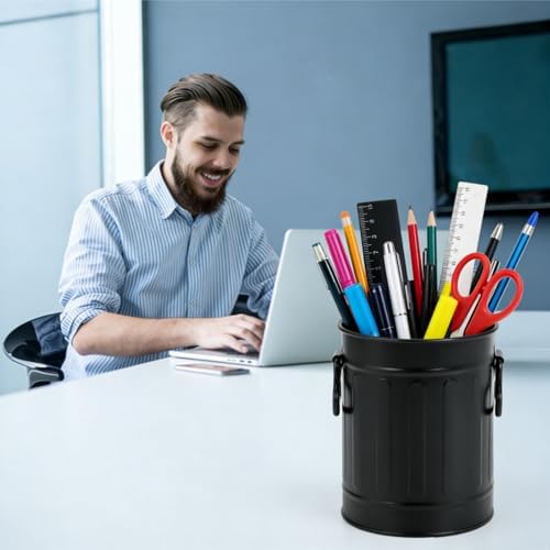 Noamus 9 Pack Metal Pen Holder, Mini Pencil Bucket with Handle, Desktop Pencil Cup Makeup Brush Organizer, Desk Colorful Small Pails, Stationary Supplies Container for Office Classroom School Crafts