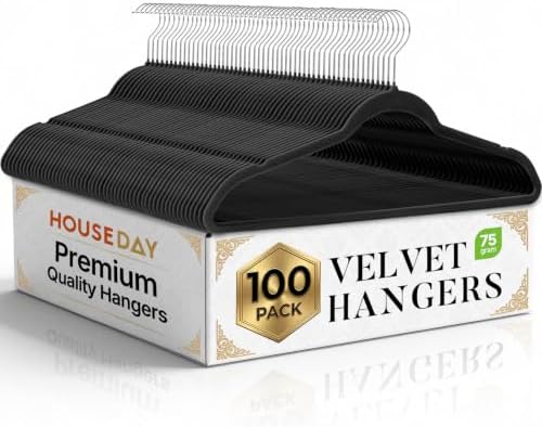 HOUSE DAY Black Velvet Hangers 100 Pack New Premium Non Slip Hanger 17.25''