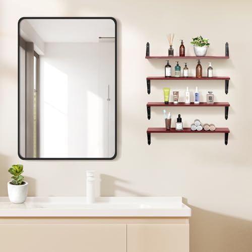 ROMGUAR CRAFT Wood Wall Floating Shelves Set of 4, 23.6" x 6" - Red