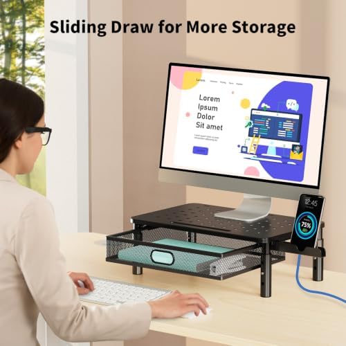Zimilar Monitor Stand Riser with Metal Mesh Drawer, Height Adjustable